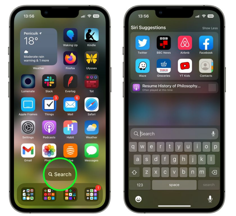 新北苹果手机维修分享升级到 iOS 16 后，如何删除主屏幕上的搜索按钮 