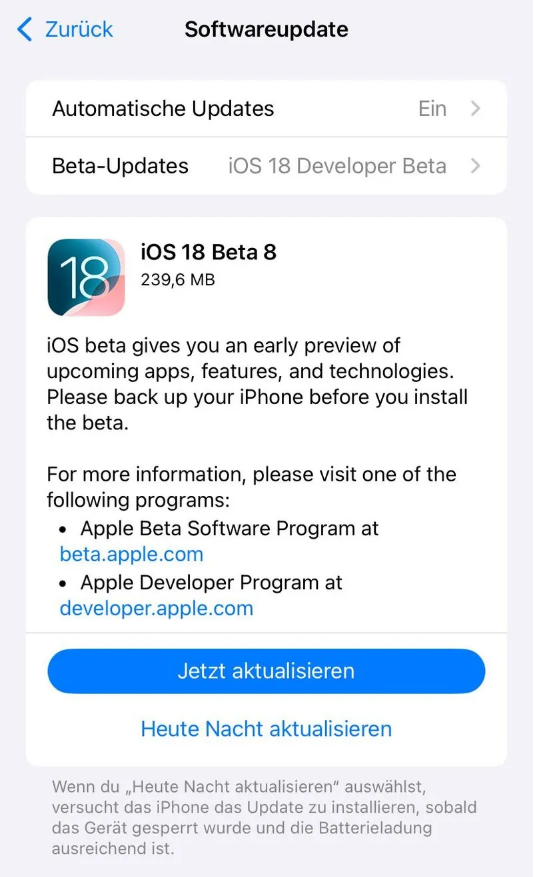 新北苹果手机维修分享苹果 iOS / iPadOS 18 开发者预览版 Beta 8 发布 